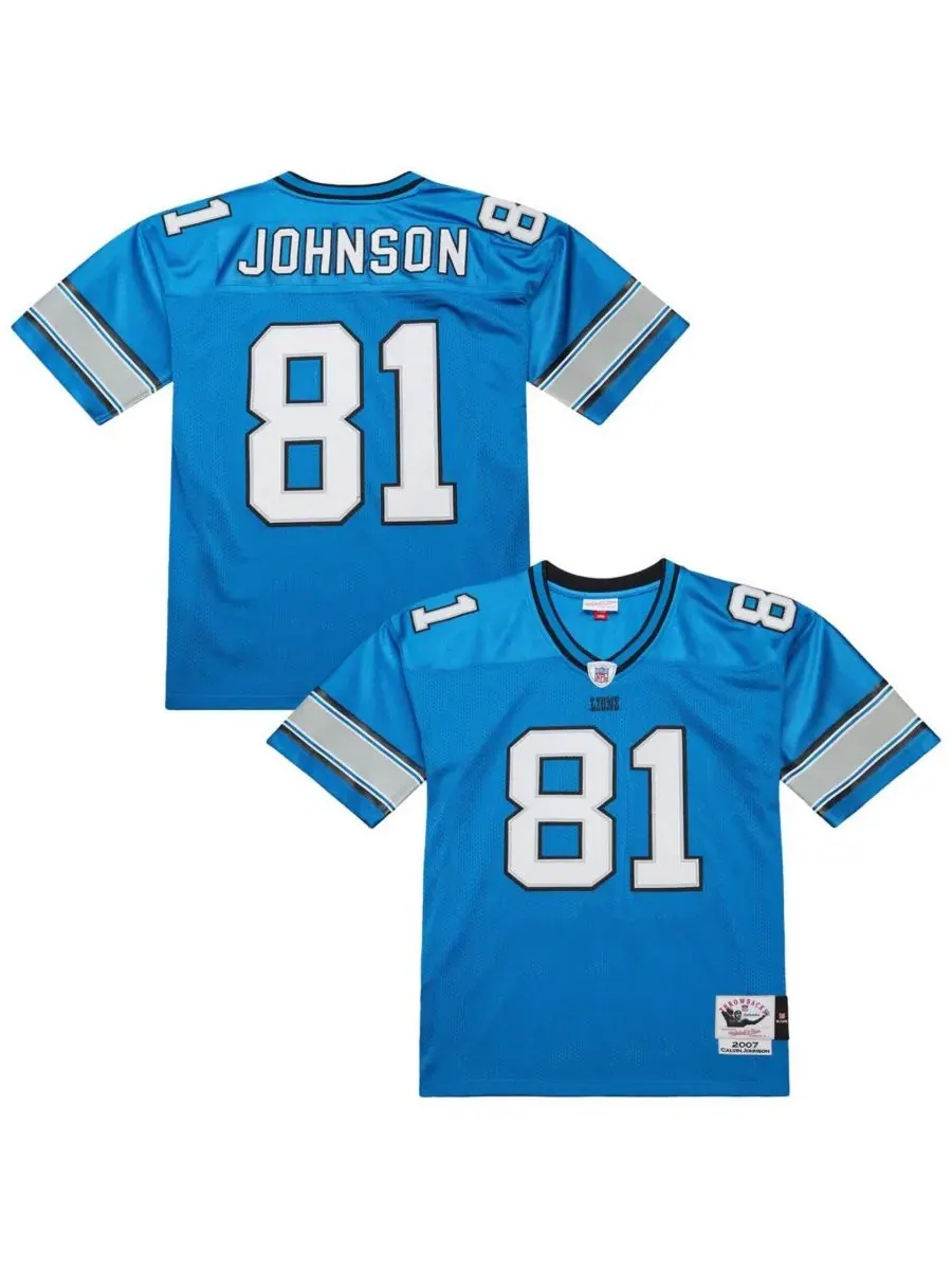 Mitchell & Ness Мужская синяя футболка Calvin Johnson Detroit Lions 2007 года, аутентичная, в стиле — изображение 1 из 3
