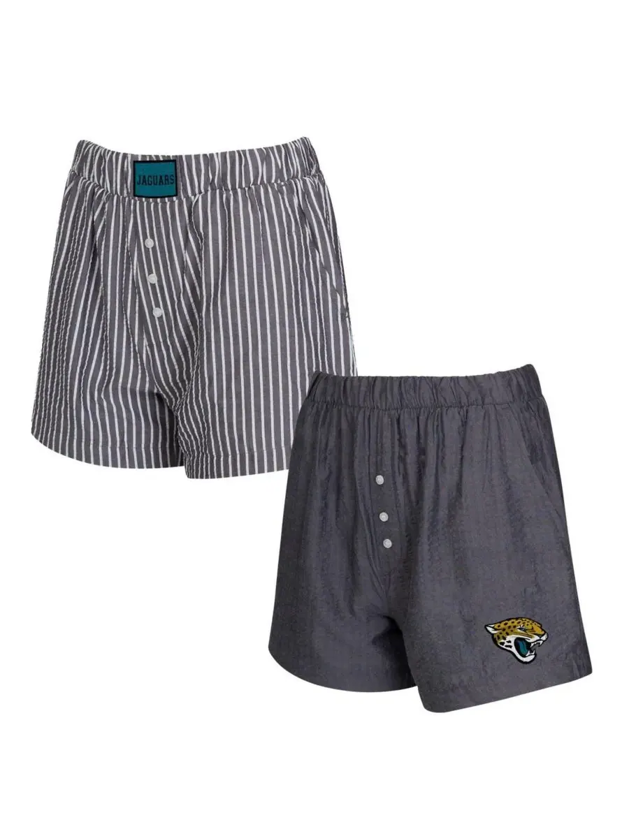 Concepts Sport Комплект из двух женских боксерских шорт цвета хаки с полосками и однотонной — изображение 1 из 5, темно-серый