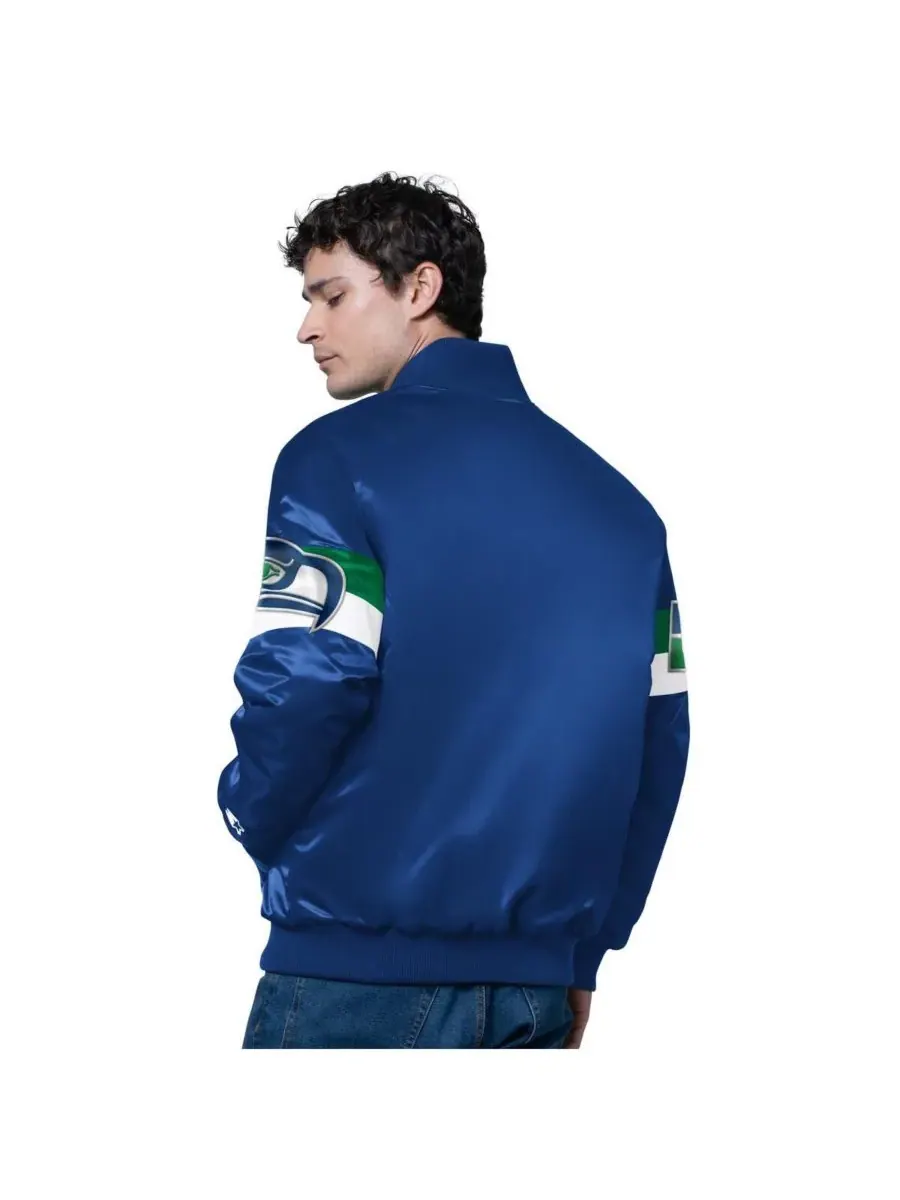 Мужская атласная куртка Royal Seattle Seahawks Triple Option с винтажным логотипом и застежкой на — изображение 2 из 3