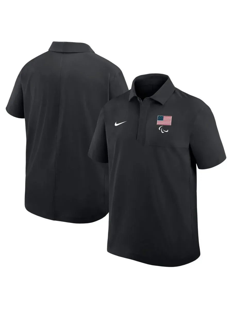 Nike Мужская черная тканая рубашка-поло с символикой Паралимпийских игр США — изображение 1 из 3, черный