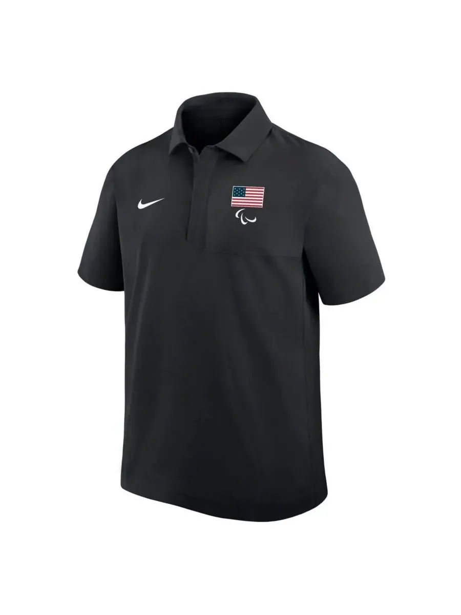 Nike Мужская черная тканая рубашка-поло с символикой Паралимпийских игр США — изображение 2 из 3, черный