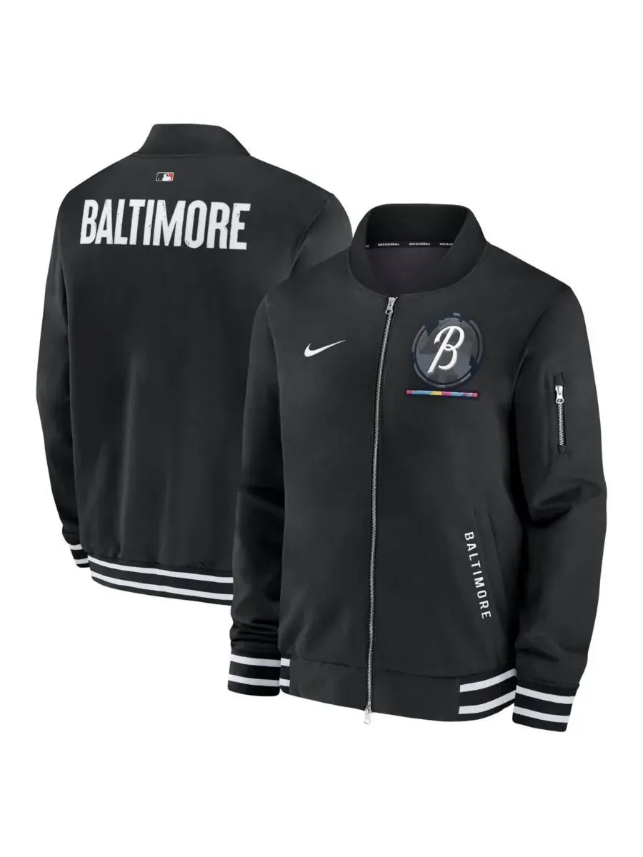 Nike Мужская черная куртка-бомбер на молнии Baltimore Orioles Authentic Collection City Connect — изображение 1 из 3, черный