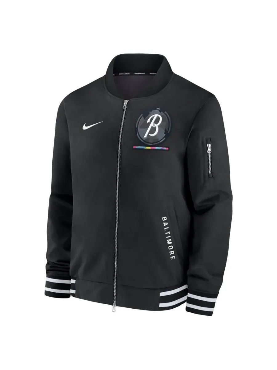 Nike Мужская черная куртка-бомбер на молнии Baltimore Orioles Authentic Collection City Connect — изображение 2 из 3, черный