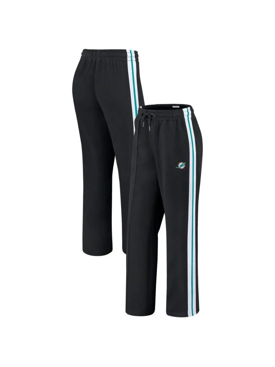 WEAR by Erin Andrews Женские черные брюки прямого кроя с цветовыми блоками в стиле Miami Dolphins — изображение 1 из 3