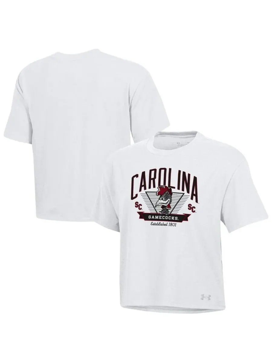 Under Armour Женская белая футболка South Carolina Gamecocks Essentials Icon Ultra-Soft Tri-Blend — изображение 1 из 3, белый