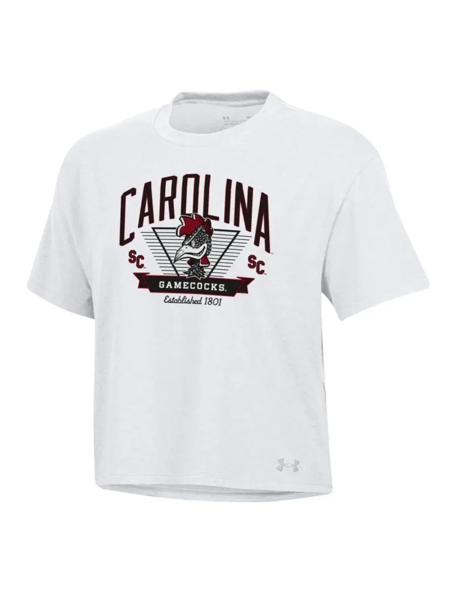 Under Armour Женская белая футболка South Carolina Gamecocks Essentials Icon Ultra-Soft Tri-Blend — изображение 2 из 3, белый