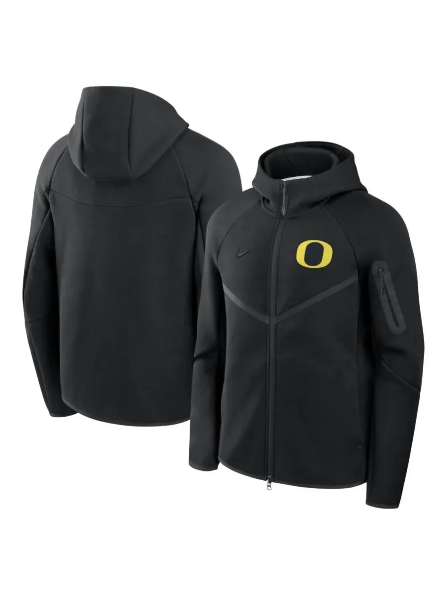 Nike Мужская черная толстовка на молнии с капюшоном Oregon Ducks из технологического флиса — изображение 1 из 3, черный