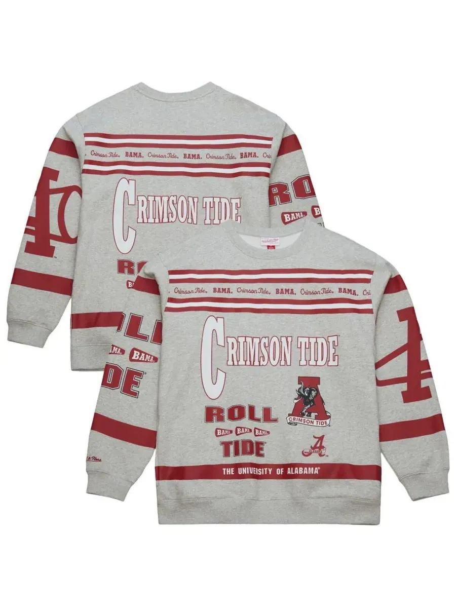Mitchell & Ness Мужская серая толстовка с принтом "Alabama Crimson Tide" по всей поверхности — изображение 1 из 5, серый