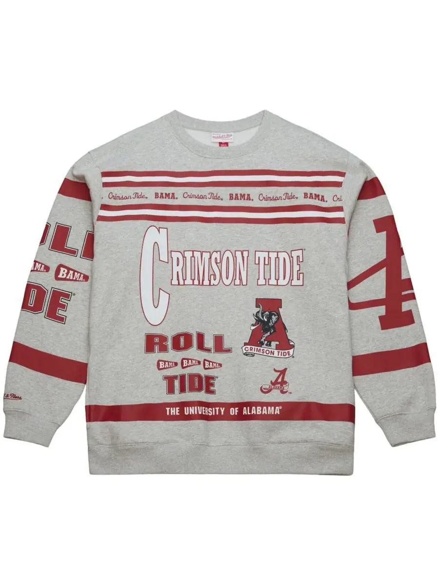 Mitchell & Ness Мужская серая толстовка с принтом "Alabama Crimson Tide" по всей поверхности — изображение 2 из 5, серый