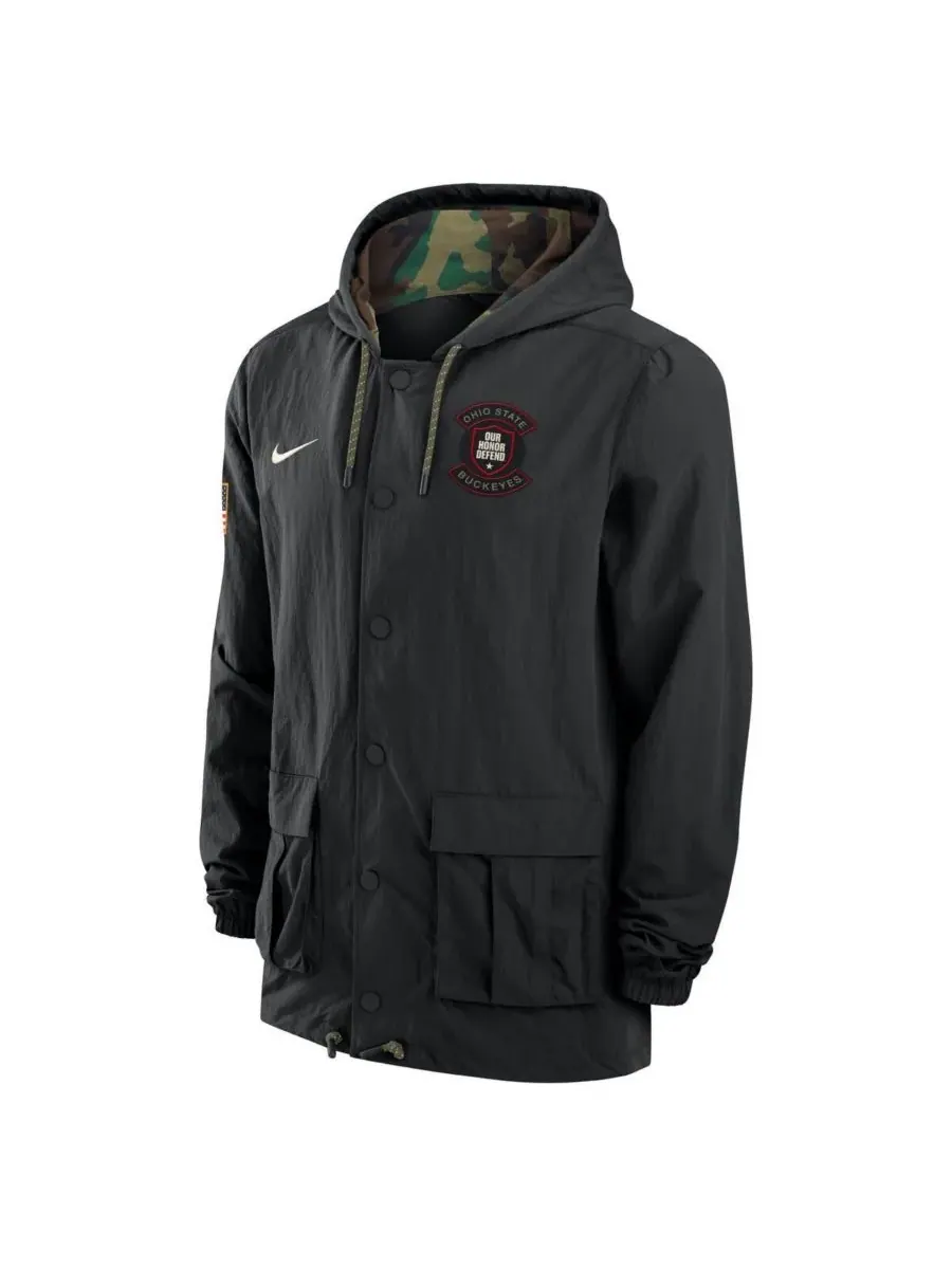 Nike Мужская черная куртка Ohio State Buckeyes 2025 NCAA в знак благодарности военнослужащим, с — изображение 2 из 4, черный