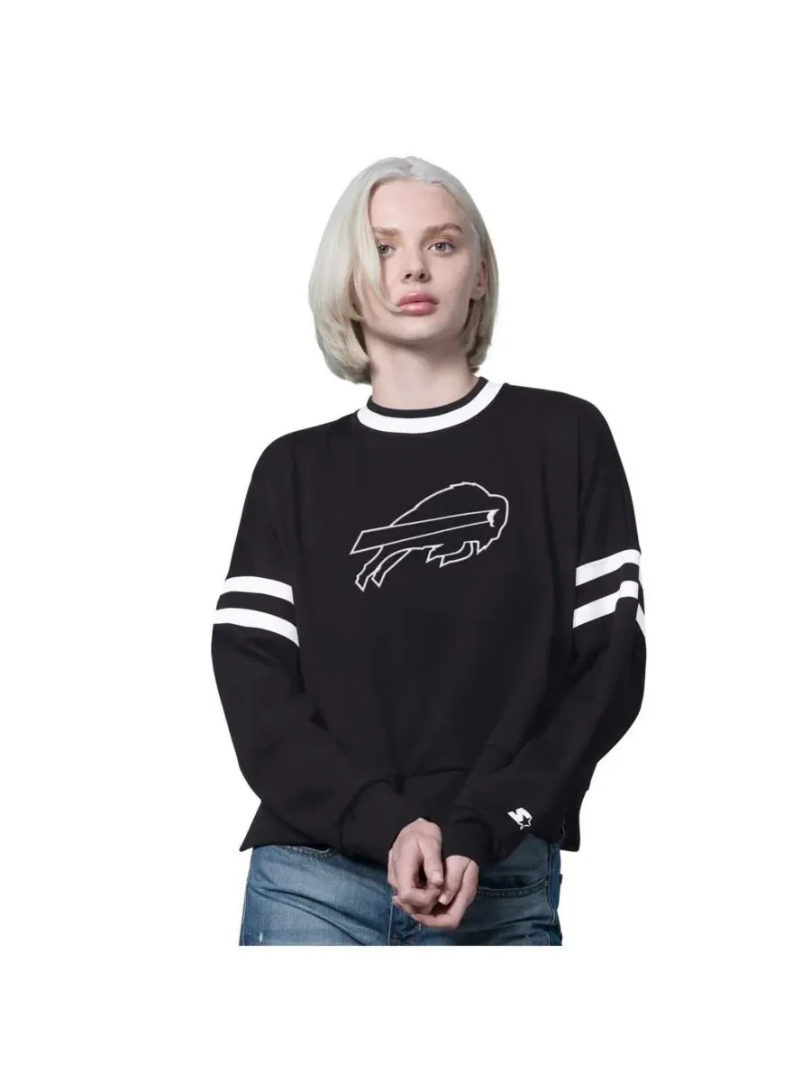 Starter Женская черная укороченная толстовка с открытыми плечами в стиле Buffalo Bills Rally — изображение 1 из 2
