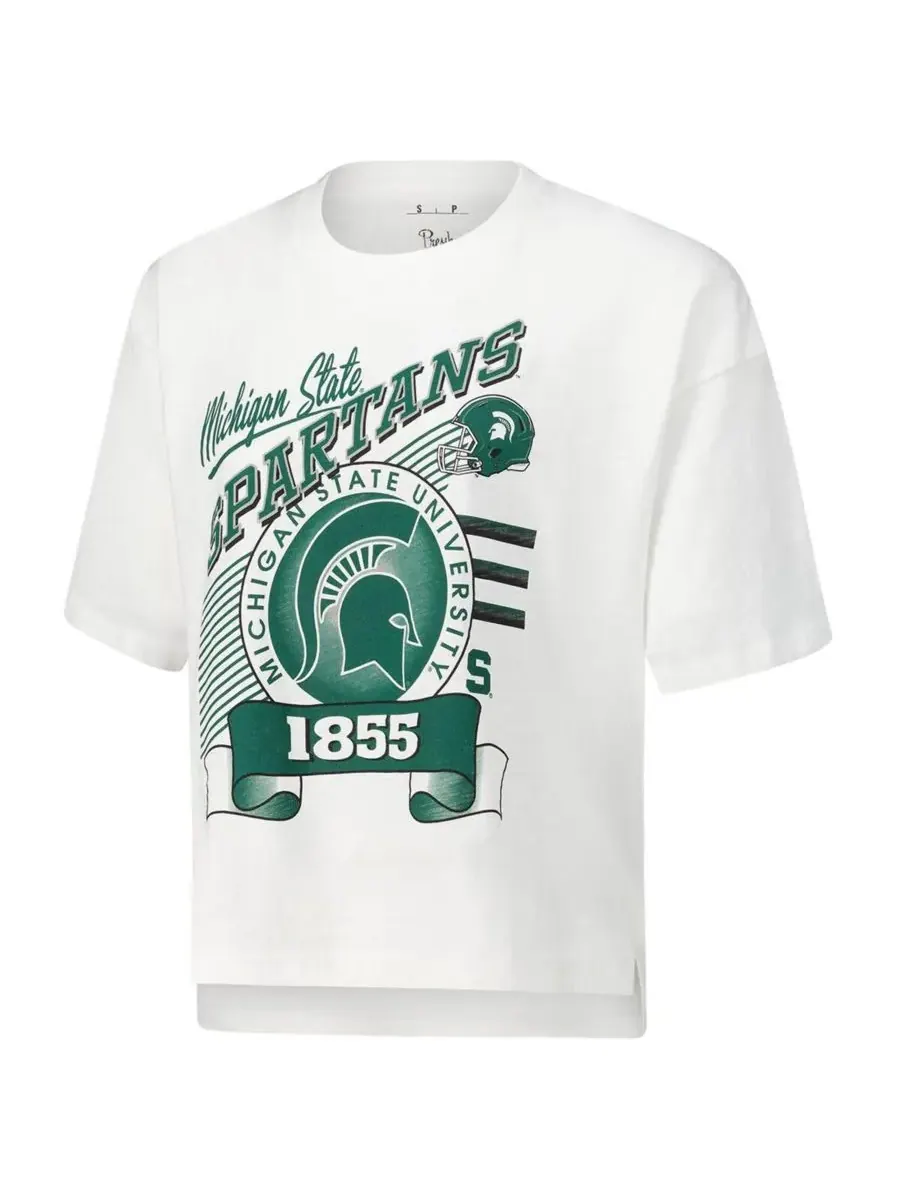 Pressbox Женская белая футболка Michigan State Spartans Rock Roll Slub — изображение 2 из 3, белый