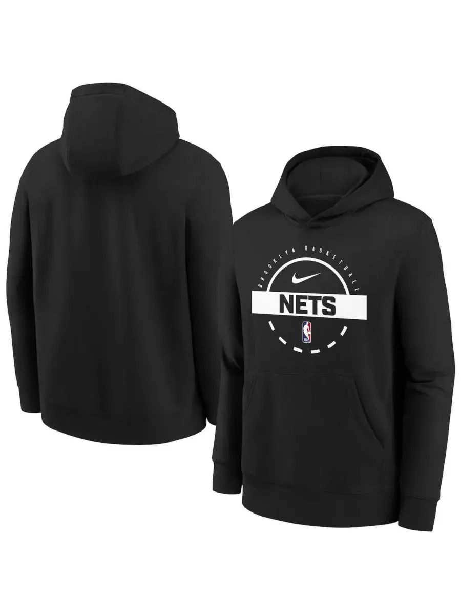 Nike Большая детская толстовка из флиса черного цвета с символикой команды Brooklyn Nets сезона — изображение 1 из 3, черный