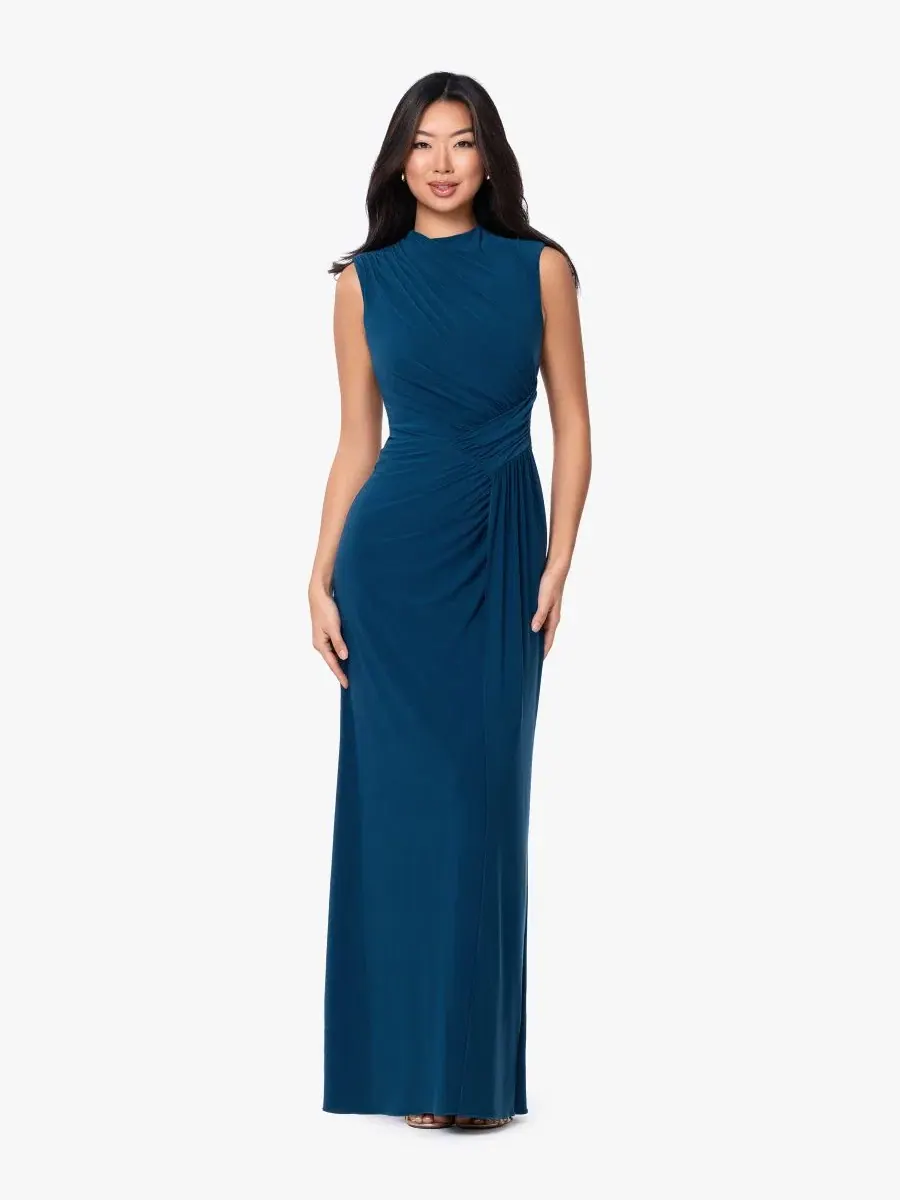 Платье длинное с драпировкой по боку Mock Neck Ruched Dress Betsy & Adam, Mallard