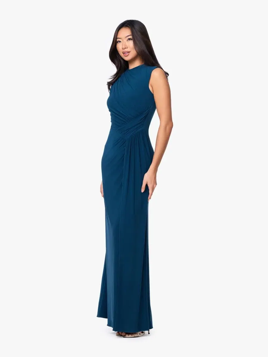 Платье длинное с драпировкой по боку Mock Neck Ruched Dress Betsy & Adam, Mallard — изображение 3 из 6