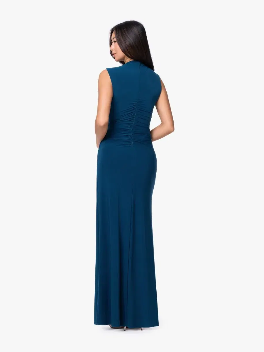 Платье длинное с драпировкой по боку Mock Neck Ruched Dress Betsy & Adam, Mallard — изображение 4 из 6