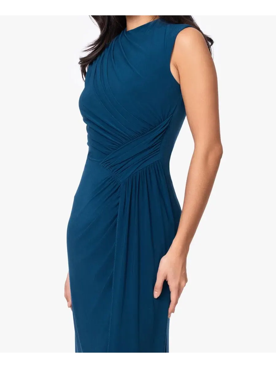 Платье длинное с драпировкой по боку Mock Neck Ruched Dress Betsy & Adam, Mallard — изображение 6 из 6