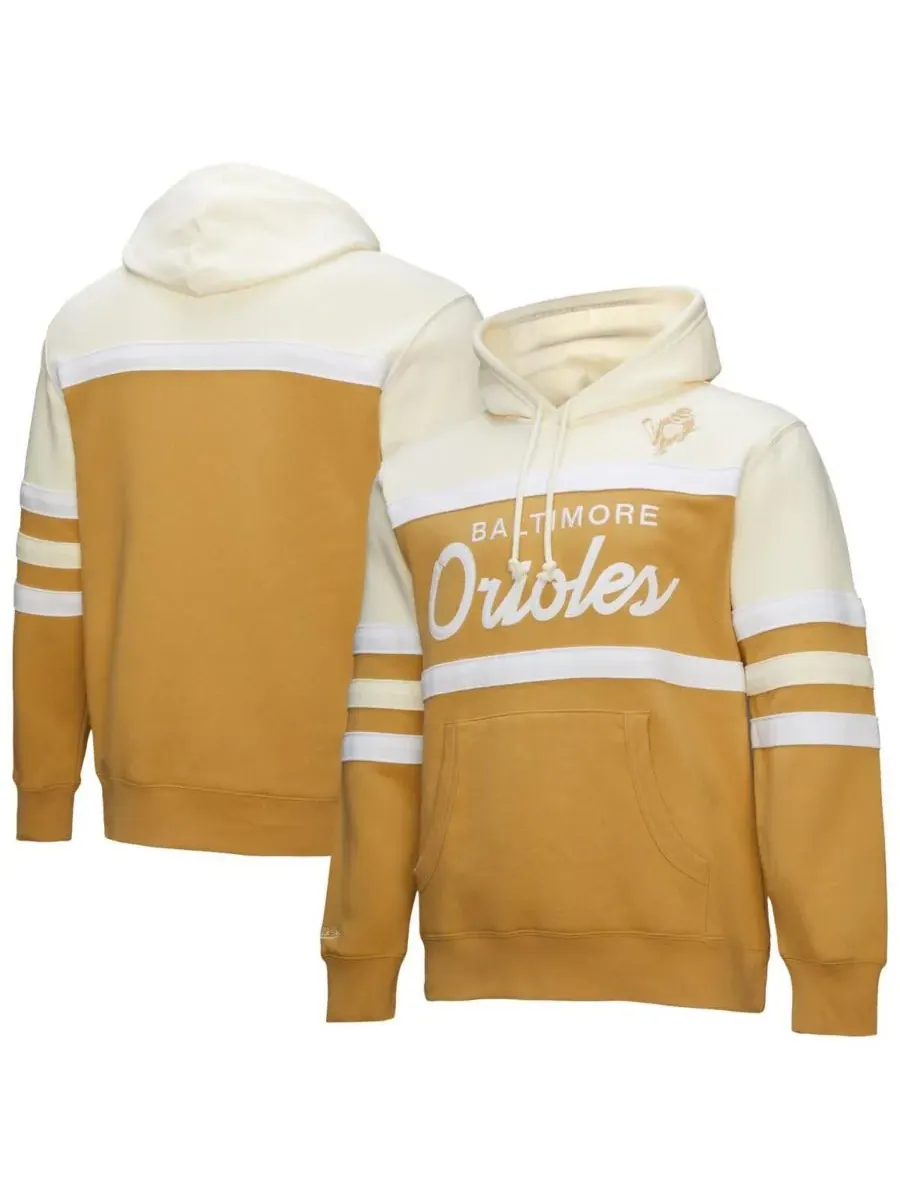 Mitchell & Ness Мужская толстовка с капюшоном в бежево-кремовом цвете с изображением главного — изображение 1 из 3