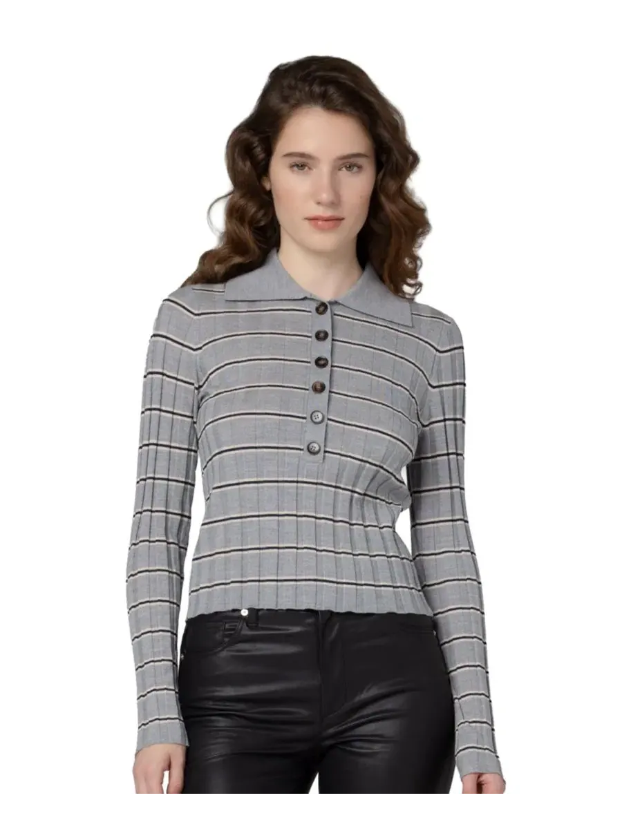 Женский топ-поло из полосатого трикотажа Second Date Knit Stripe Polo BLANK NYC — изображение 1 из 5