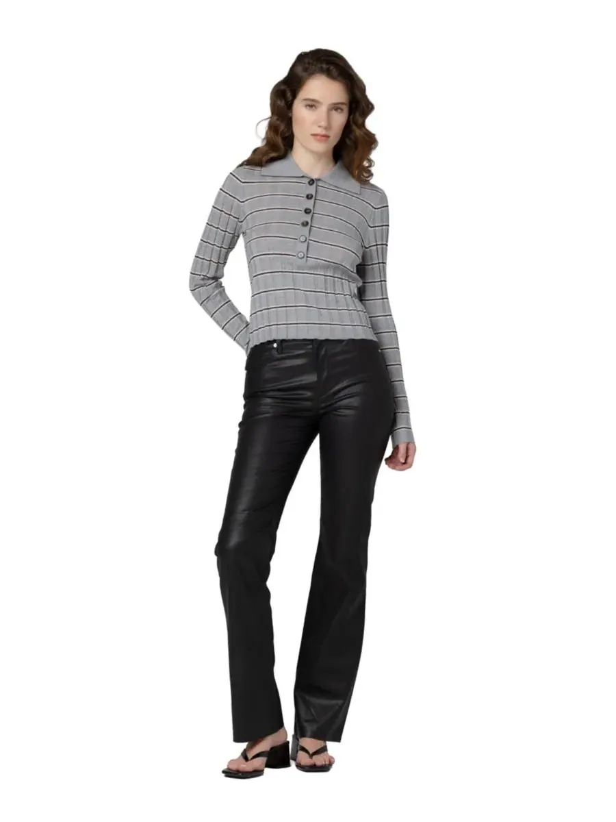 Женский топ-поло из полосатого трикотажа Second Date Knit Stripe Polo BLANK NYC — изображение 2 из 5