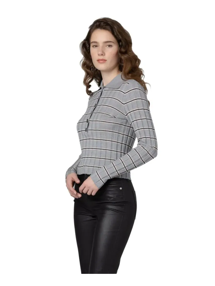 Женский топ-поло из полосатого трикотажа Second Date Knit Stripe Polo BLANK NYC — изображение 3 из 5