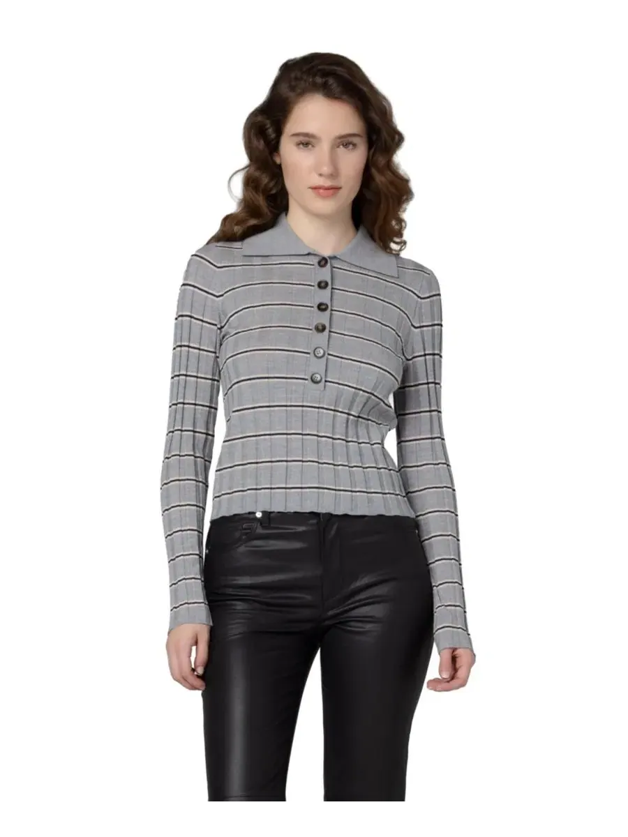 Женский топ-поло из полосатого трикотажа Second Date Knit Stripe Polo BLANK NYC — изображение 4 из 5