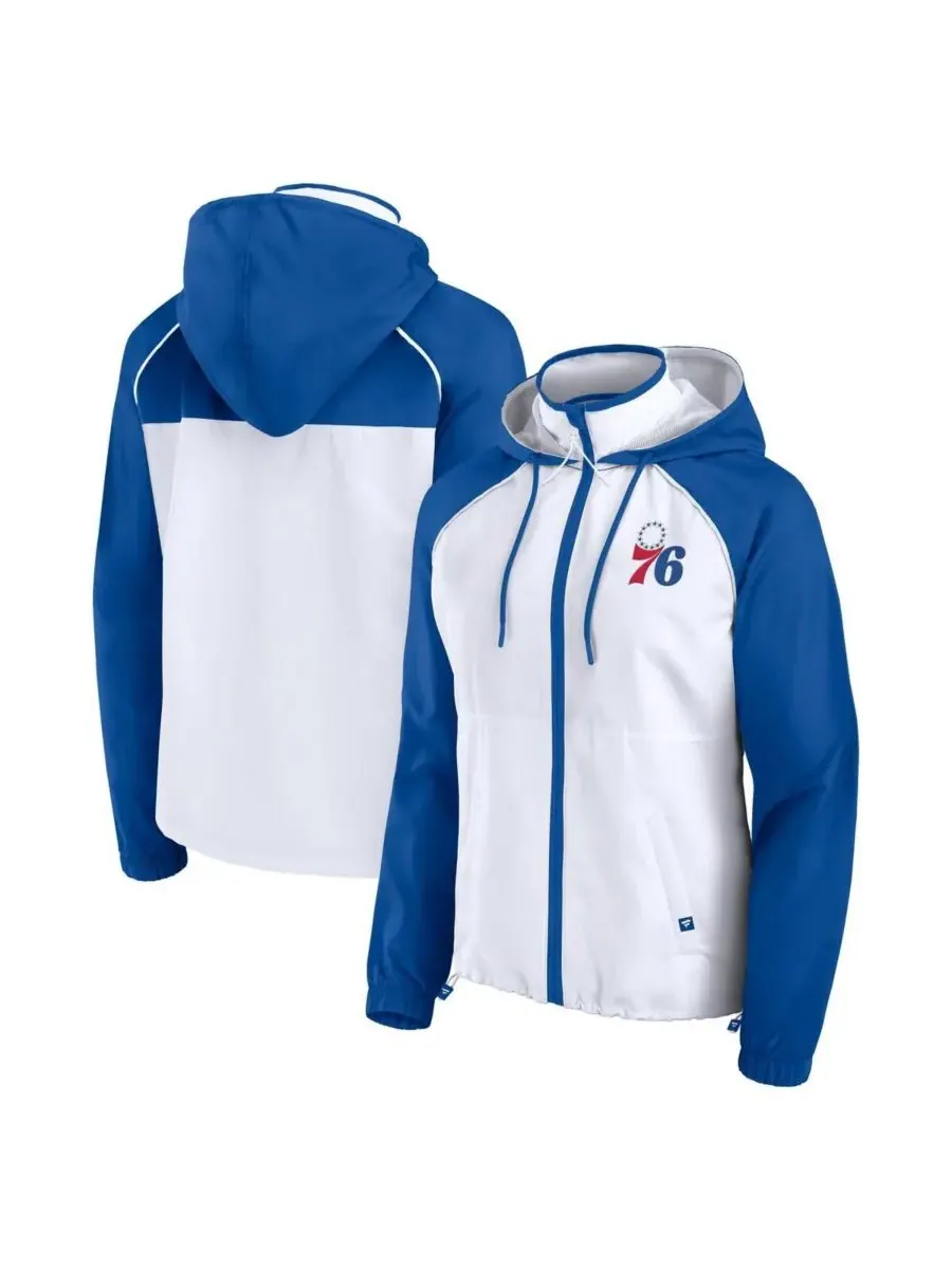Fanatics Женская белая/королевская расцветка анорак Philadelphia 76ers с рукавами реглан и — изображение 1 из 3, белый