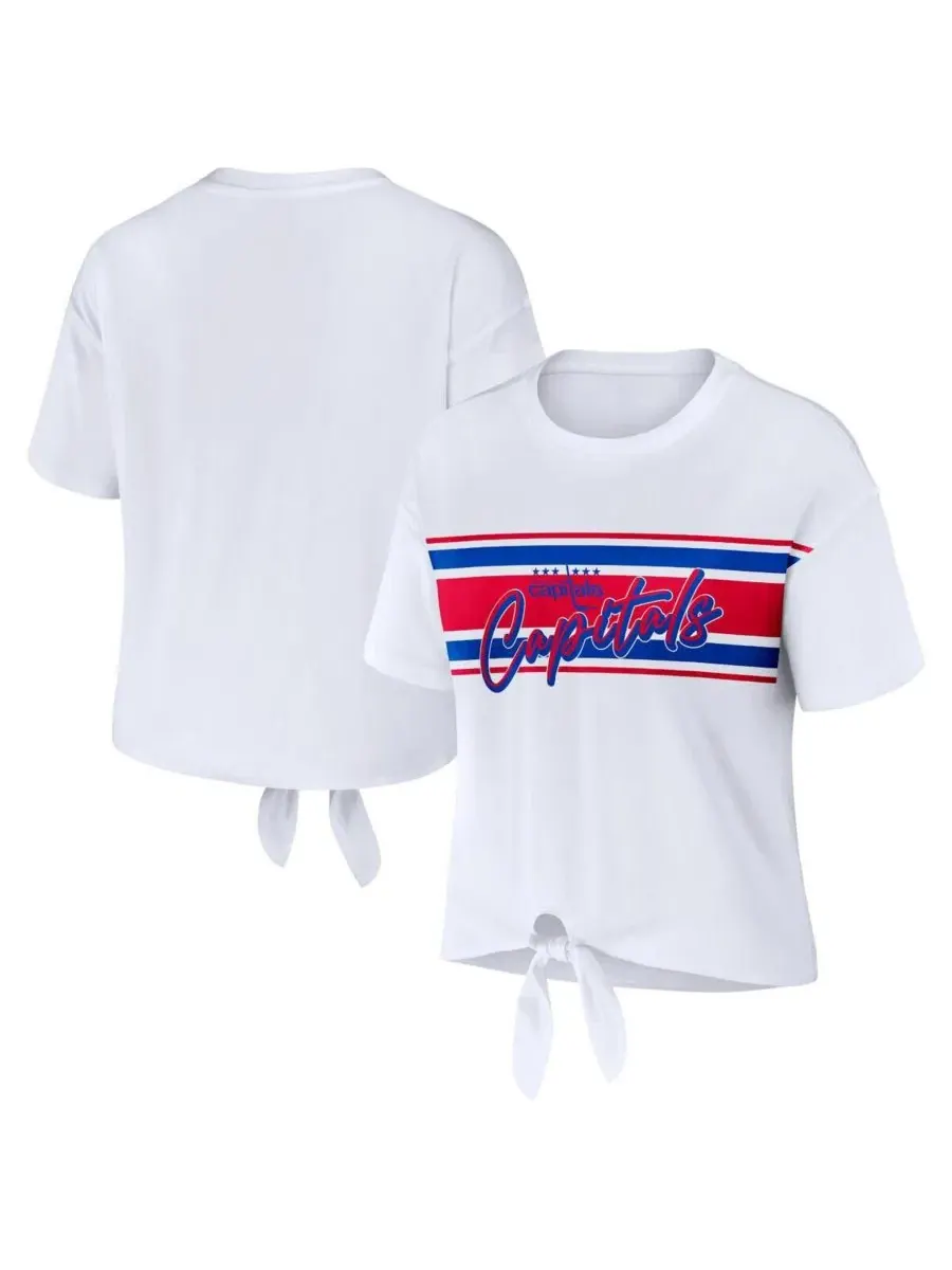 Женская белая футболка Washington Capitals с узлом спереди Wear By Erin Andrews — изображение 1 из 3, белый