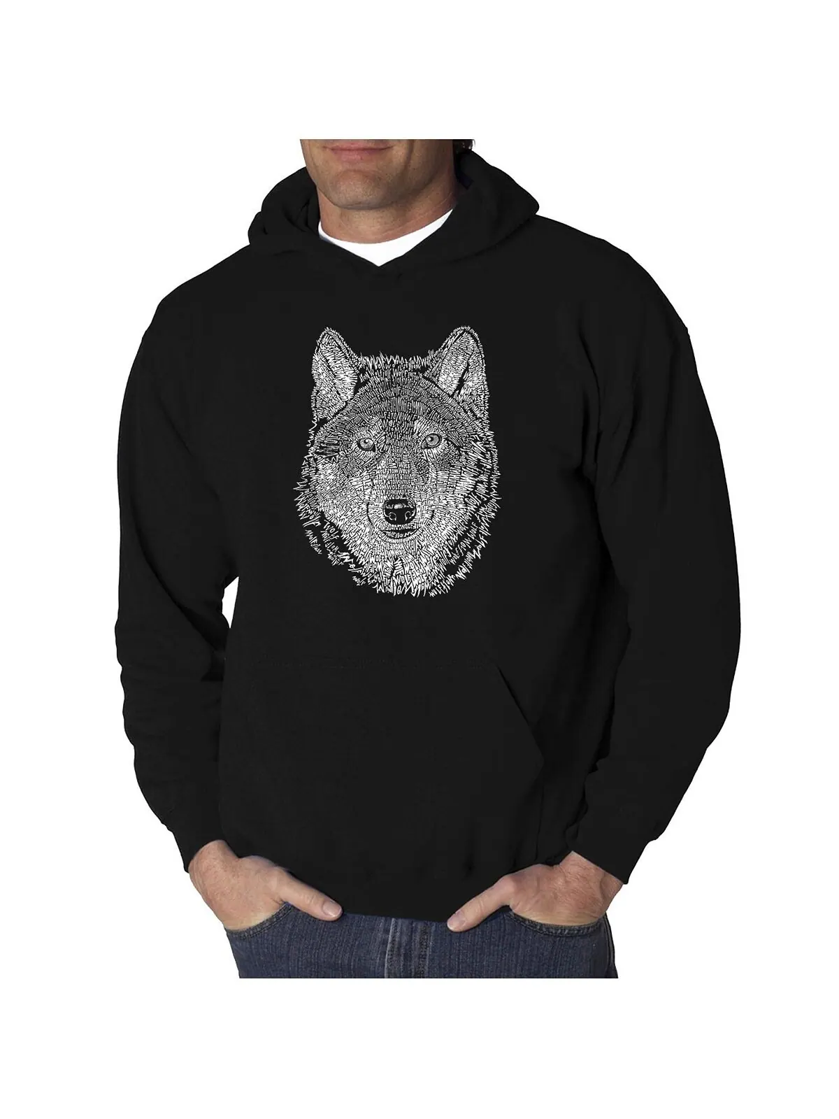 Мужская толстовка с капюшоном wolf art word art LA Pop Art — изображение 1 из 2, черный