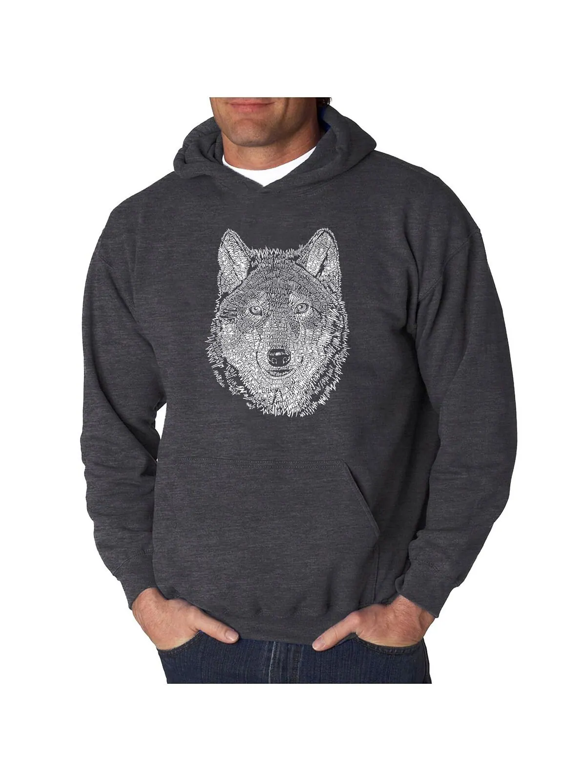 Мужская толстовка с капюшоном wolf art word art LA Pop Art — изображение 1 из 2, серый