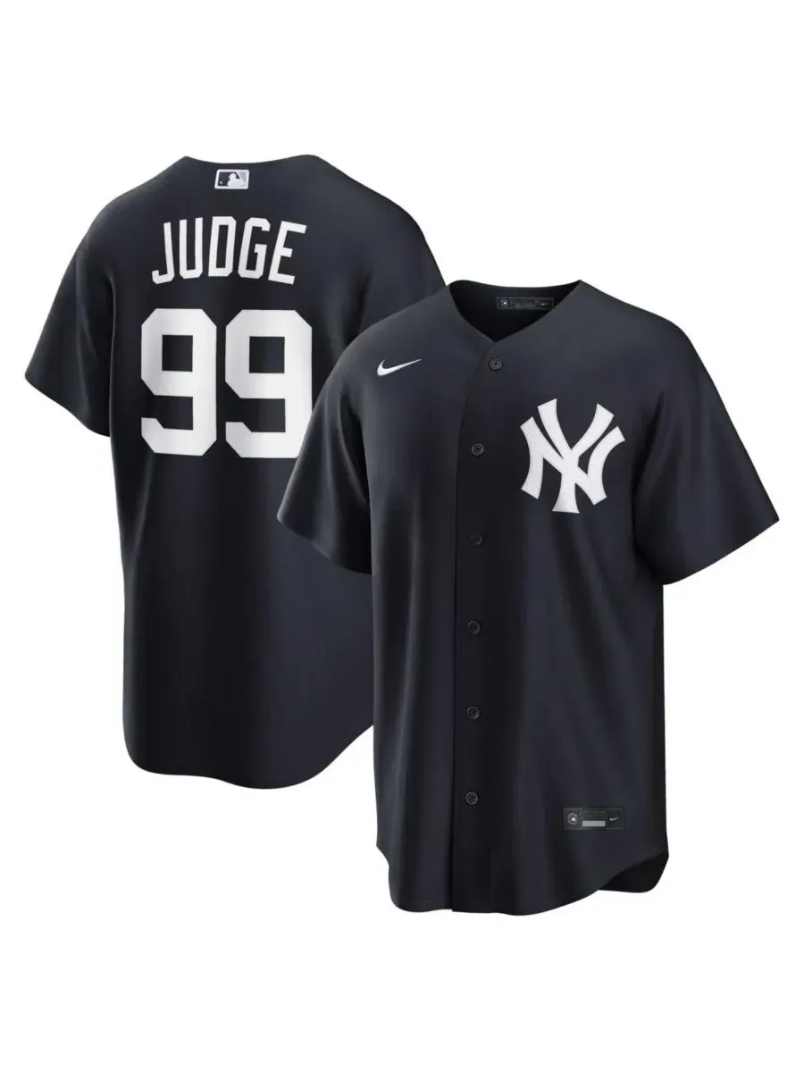 Мужская реплика джерси Nike New York Yankees Aaron Judge, с коротким рукавом — изображение 1 из 3, темно-синий белый