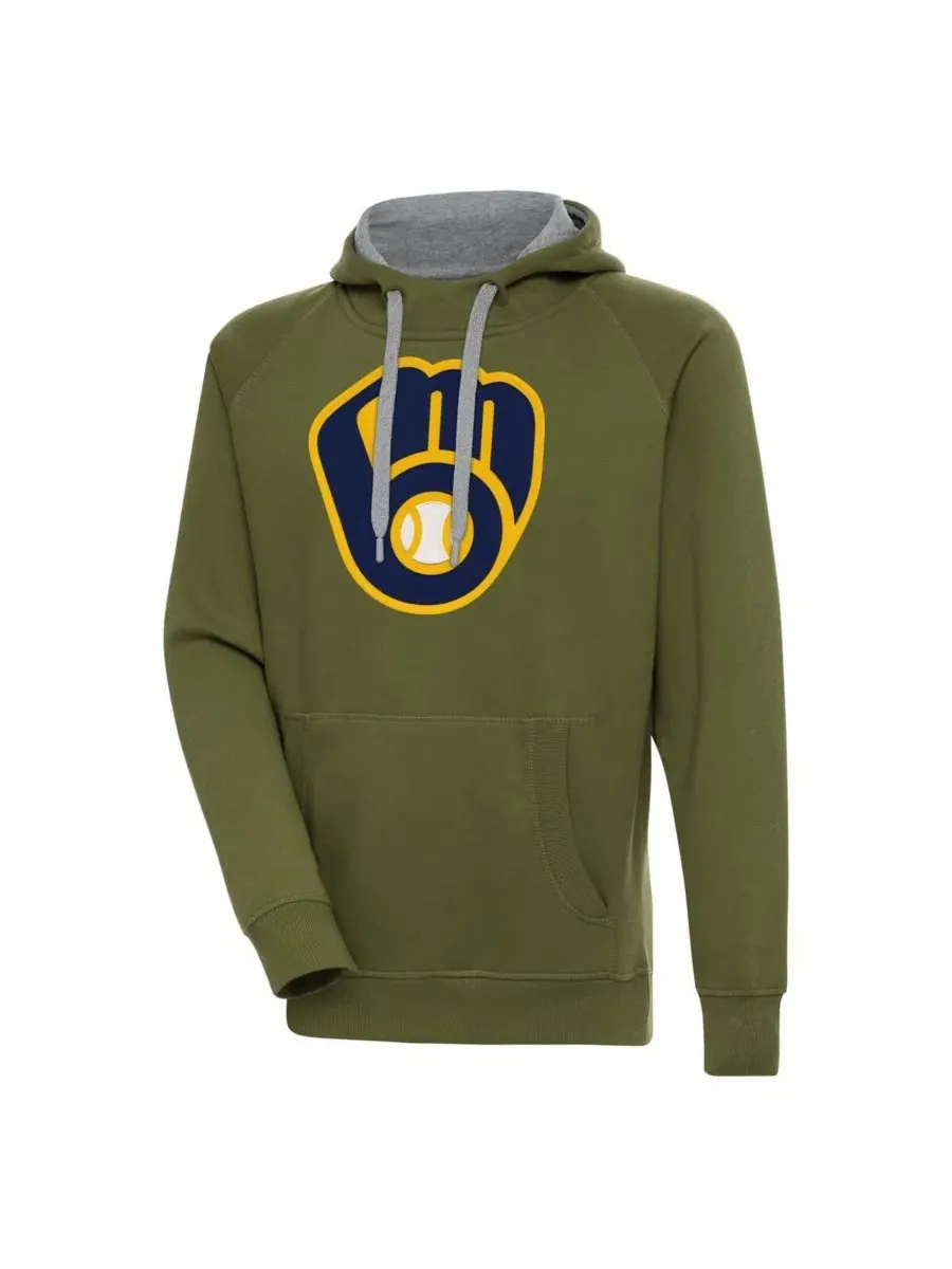 Толстовка мужская оливковая Victory с принтом Milwaukee Brewers Antigua — изображение 1 из 1, оливковый