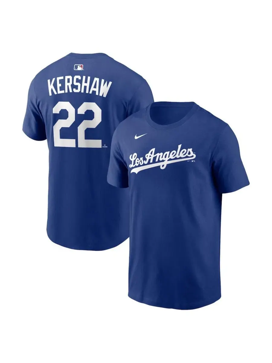 Футболка с принтом Clayton Kershaw Alternate Name Number Nike — изображение 1 из 3, королевский