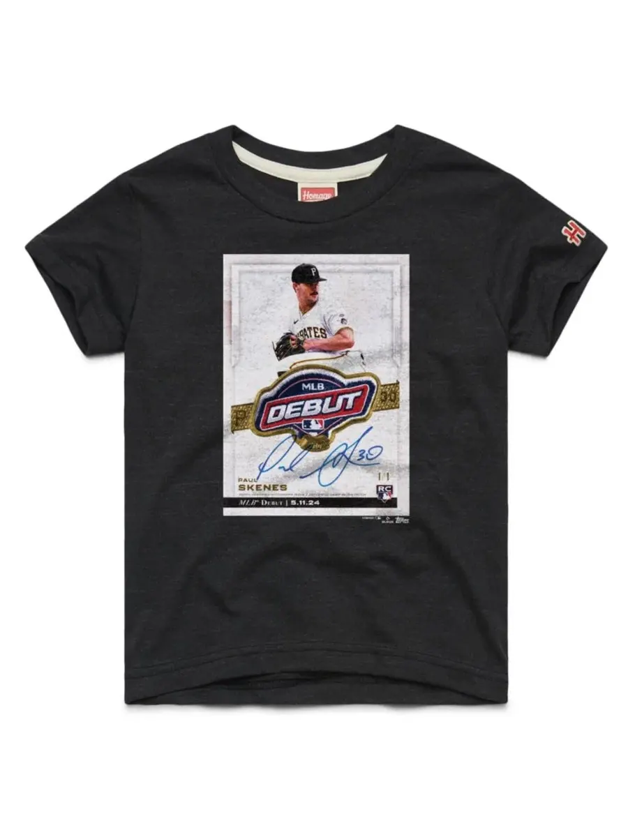 Футболка с принтом Paul Skenes Charcoal Pittsburgh Pirates Topps Baseball Card Tri-Blend Homage — изображение 1 из 1