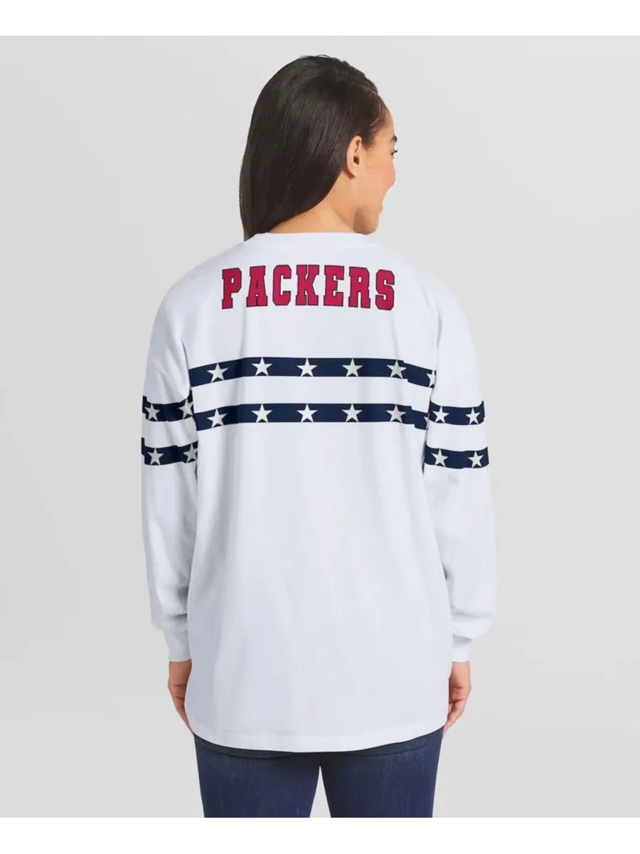 Футболка с длинным рукавом с принтом Americana Stripe Green Bay Packers WEAR by Erin Andrews — изображение 4 из 6, белый