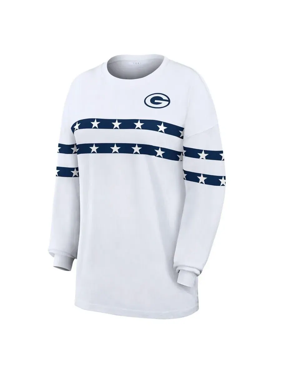 Футболка с длинным рукавом с принтом Americana Stripe Green Bay Packers WEAR by Erin Andrews — изображение 5 из 6, белый