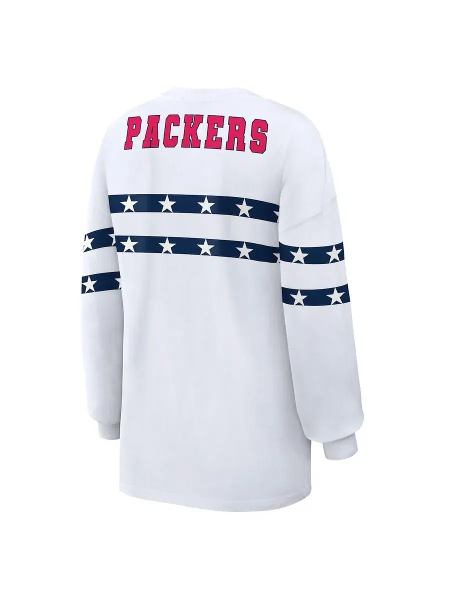 Футболка с длинным рукавом с принтом Americana Stripe Green Bay Packers WEAR by Erin Andrews — изображение 6 из 6, белый