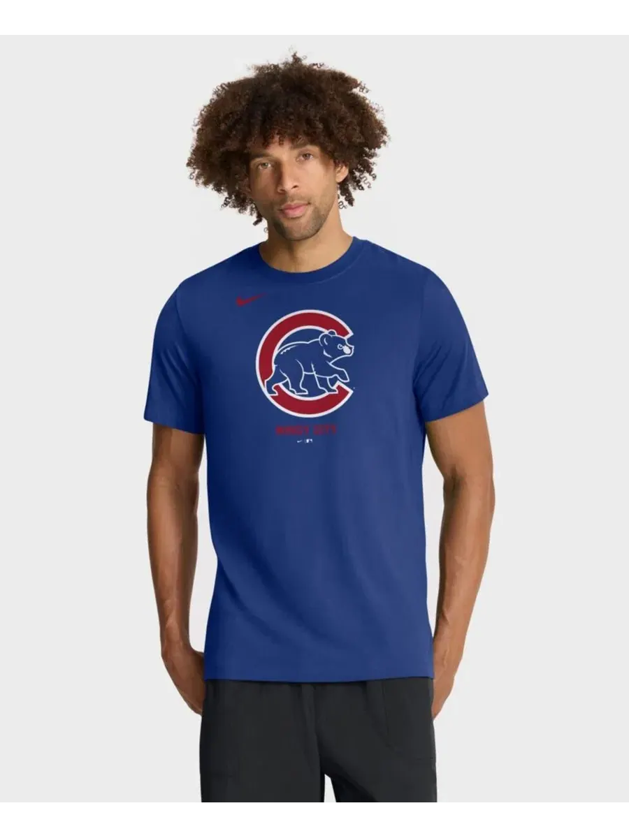 Футболка с коротким рукавом Tri-Blend Logo Chicago Cubs Nike — изображение 1 из 4, королевский