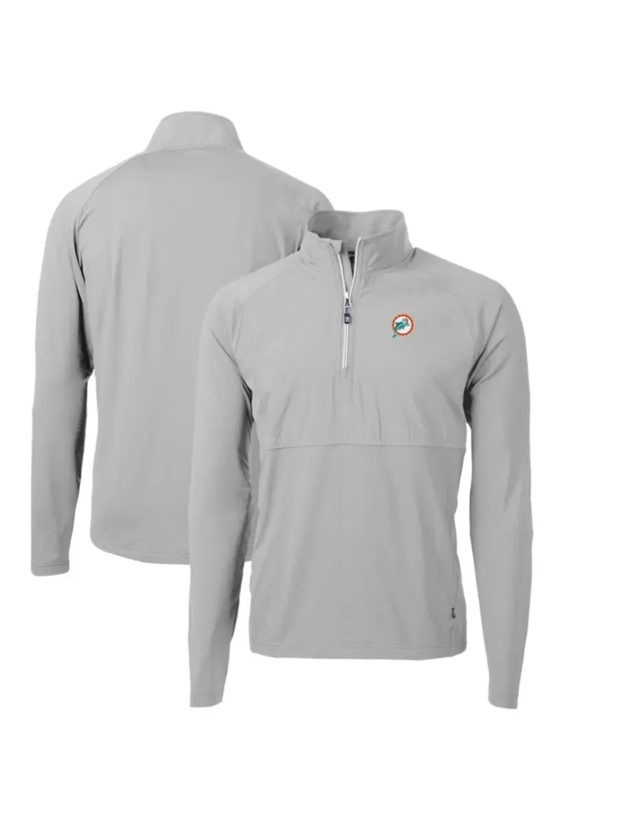 Пуловер с четверть-застежкой с вышивкой Miami Dolphins Cutter & Buck — изображение 1 из 3, серый