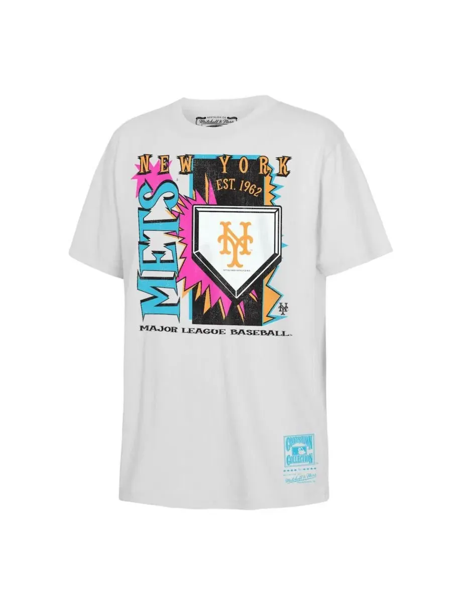 Футболка с принтом New York Mets Cooperstown Neon Field Shock Mitchell & Ness — изображение 1 из 1, белый