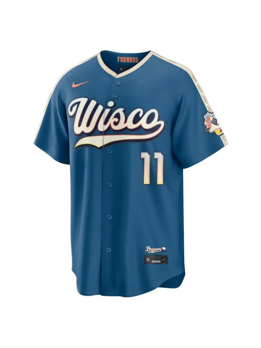 Игровая футболка Nike Jackson Chourio Mineral Blue Milwaukee Brewers 2026 City Connect — изображение 2 из 7, синий