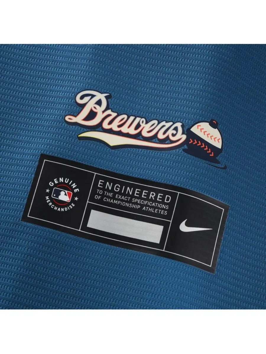 Игровая футболка Nike Jackson Chourio Mineral Blue Milwaukee Brewers 2026 City Connect — изображение 7 из 7, синий