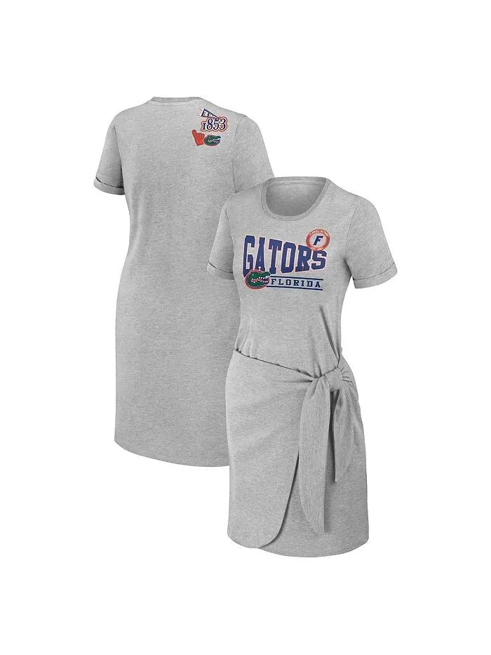 Женское платье-футболка с завязками Heather Grey Florida Gators WEAR by Erin Andrews — изображение 1 из 3, серый