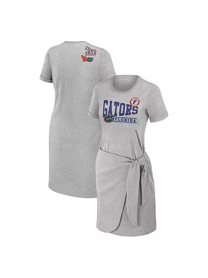 Женское платье-футболка с завязками Heather Grey Florida Gators Wear By Erin Andrews — изображение 1 из 3