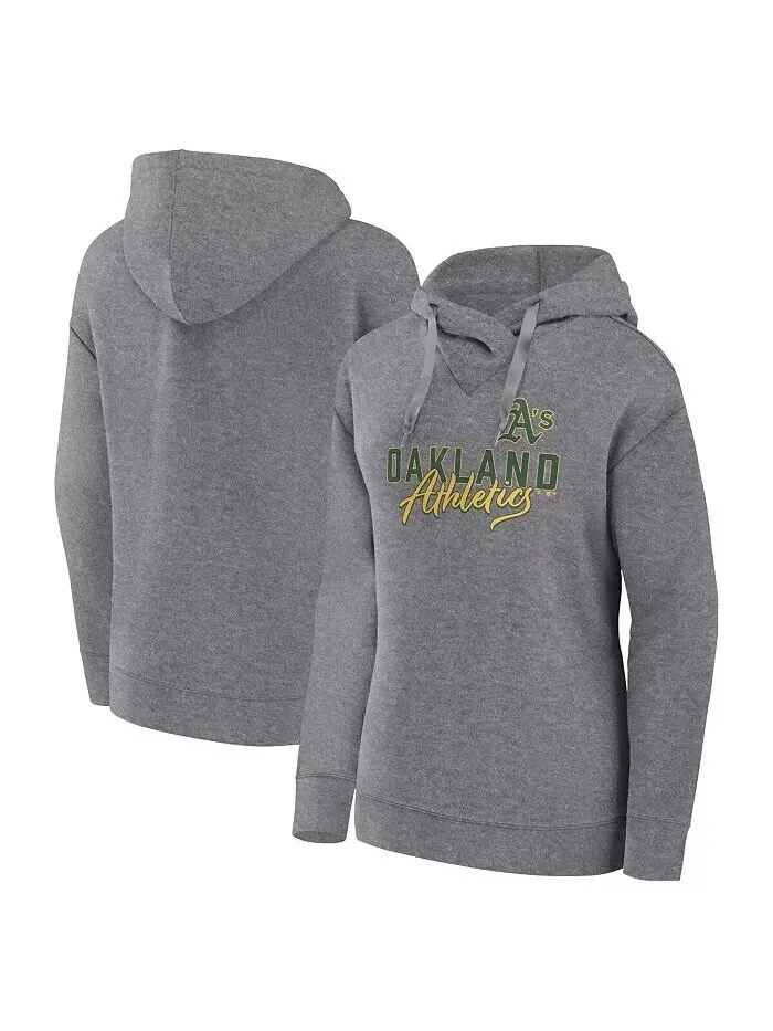 Женский пуловер с капюшоном серого цвета Oakland Athletics Script Favorite, цвет Хизер Fanatics — изображение 1 из 1