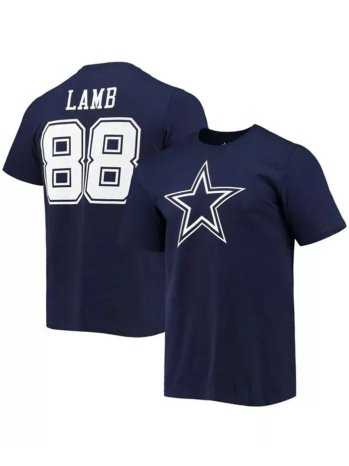 Мужская футболка Cee темно-синяя Dee Lamb со значком игрока Dallas Cowboys, именем и номером — изображение 1 из 3