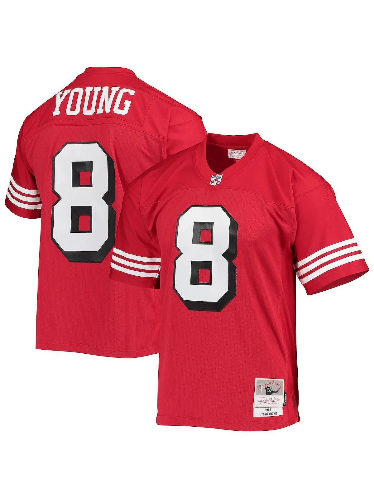Мужская футболка steve young scarlet san francisco 49ers 1994 legacy, копия джерси Mitchell & Ness — изображение 1 из 3, алый