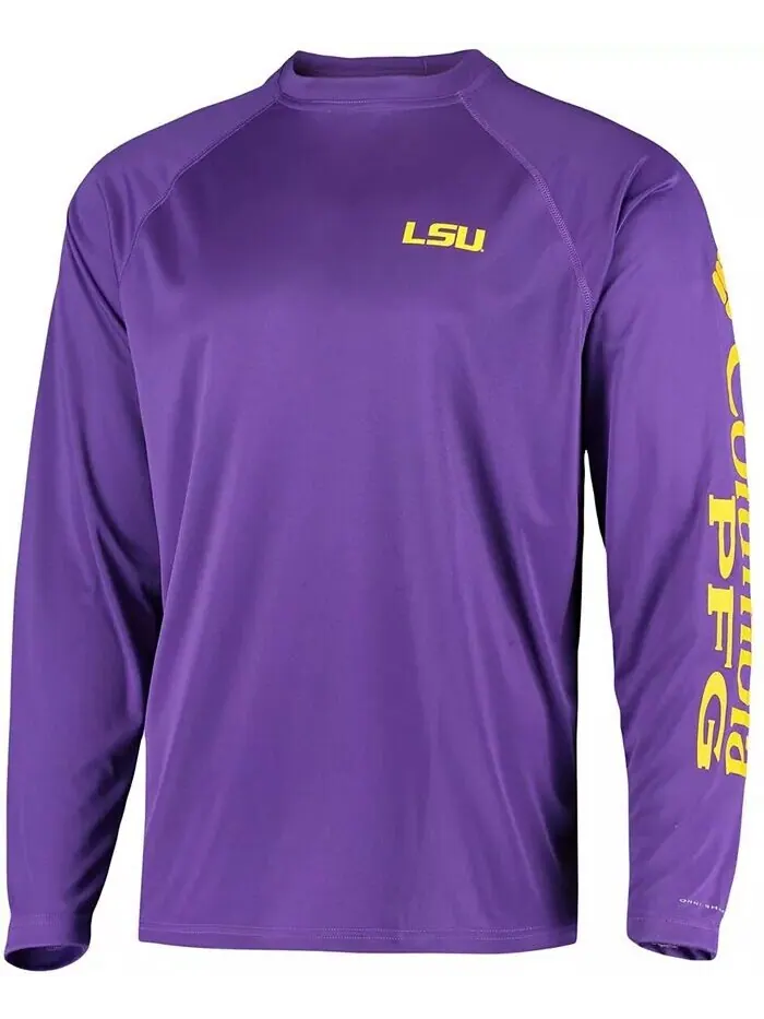 Мужская фиолетовая футболка LSU Tigers Terminal Tackle Omni-Shade с длинным рукавом Columbia — изображение 2 из 3