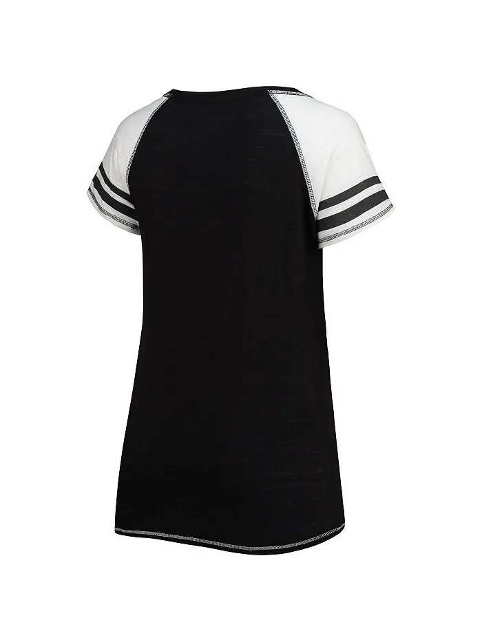 Женская черная футболка Miami Marlins Curvy Colorblock Tri-Blend реглан с v-образным вырезом Soft — изображение 3 из 3