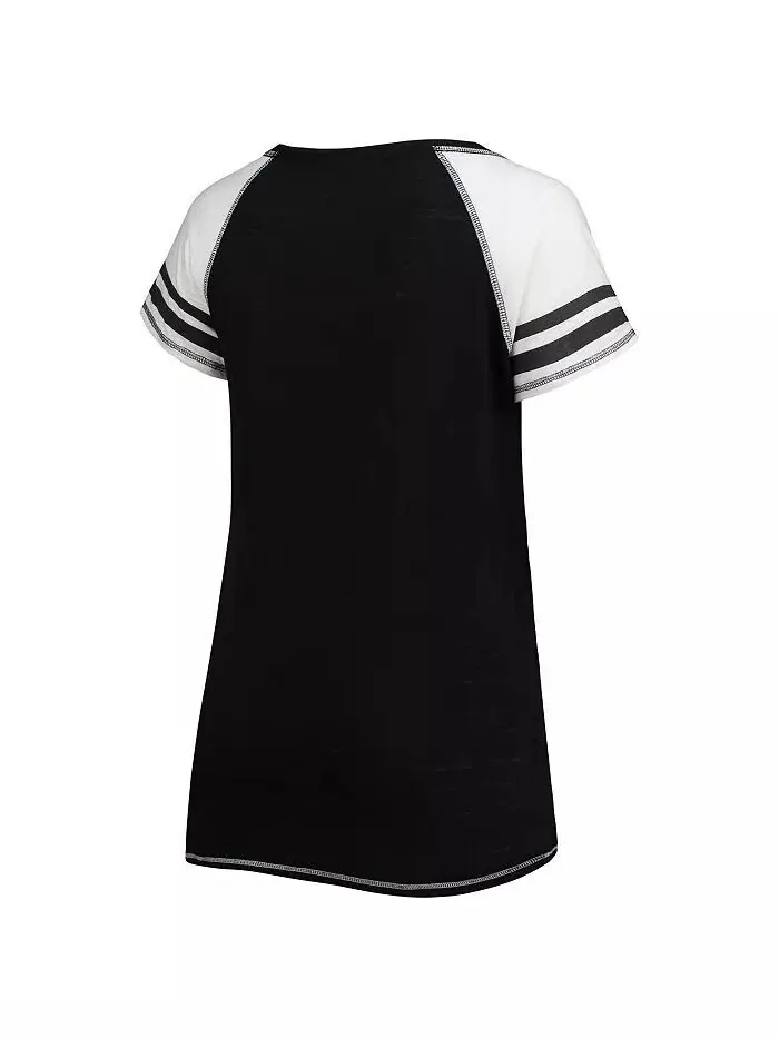 Женская черная футболка Miami Marlins Curvy Colorblock Tri-Blend реглан с v-образным вырезом Soft — изображение 3 из 3